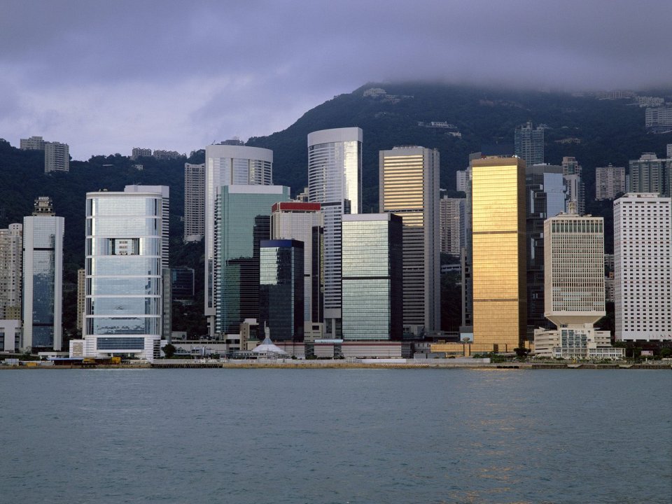 香港金钟维多利亚港城市天际线风光