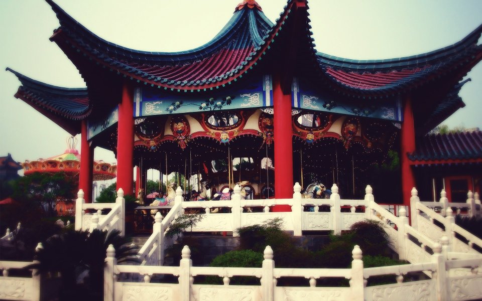 Chinese Classical Pavilion Style Amusement Park Carousel