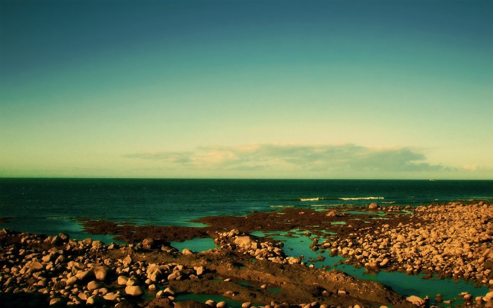 Vintage Toned Coastline And Rocky Beach