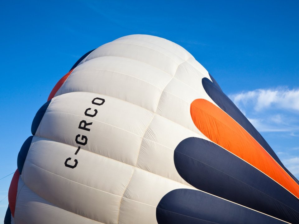 Hot Air Balloon With C GRCO Mark Under Clear Blue Sky