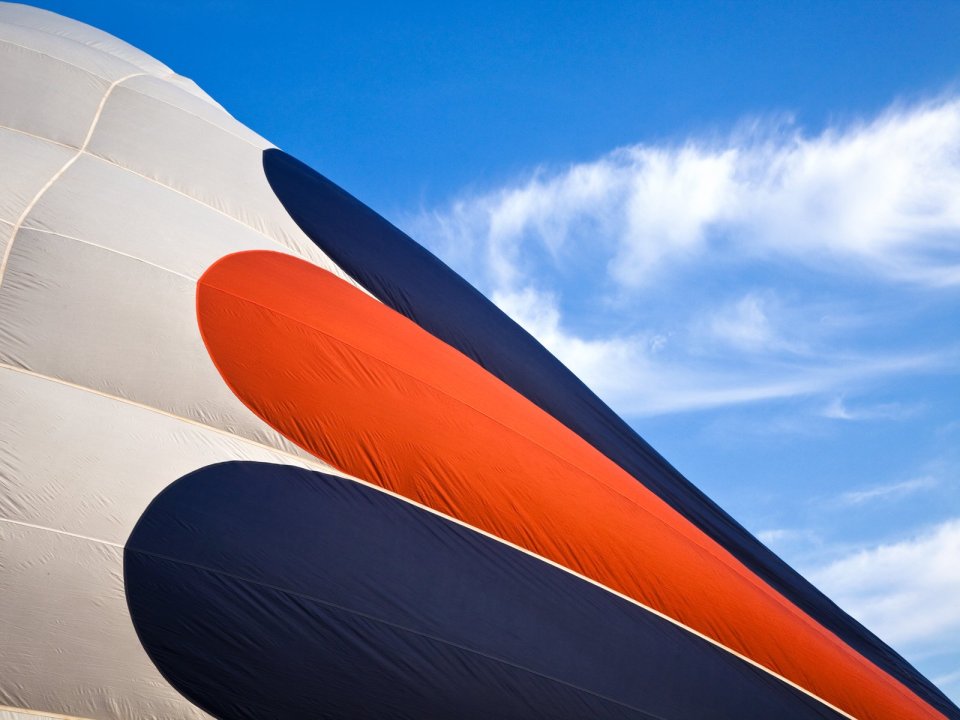 Colorful Hot Air Balloon Closeup Under Clear Blue Sky