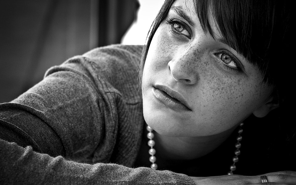 Black And White Freckled Woman Emotional Portrait Photography