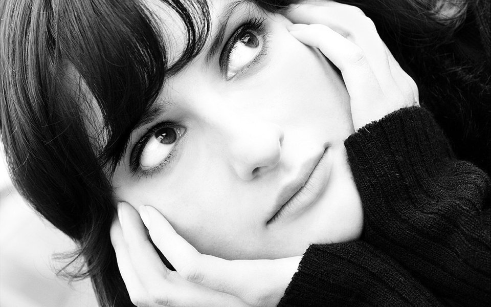 Black And White Closeup Portrait Of Short Haired Woman