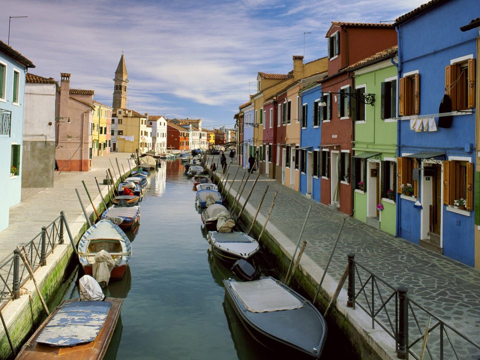 Canal Burano Venice Italy Colorful Houses Landscape