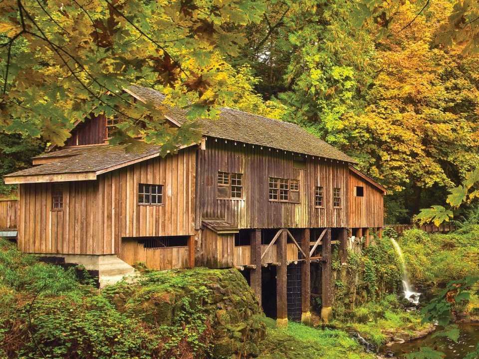 美国华盛顿州 Cedar Creek Grist Mill 秋日磨坊
