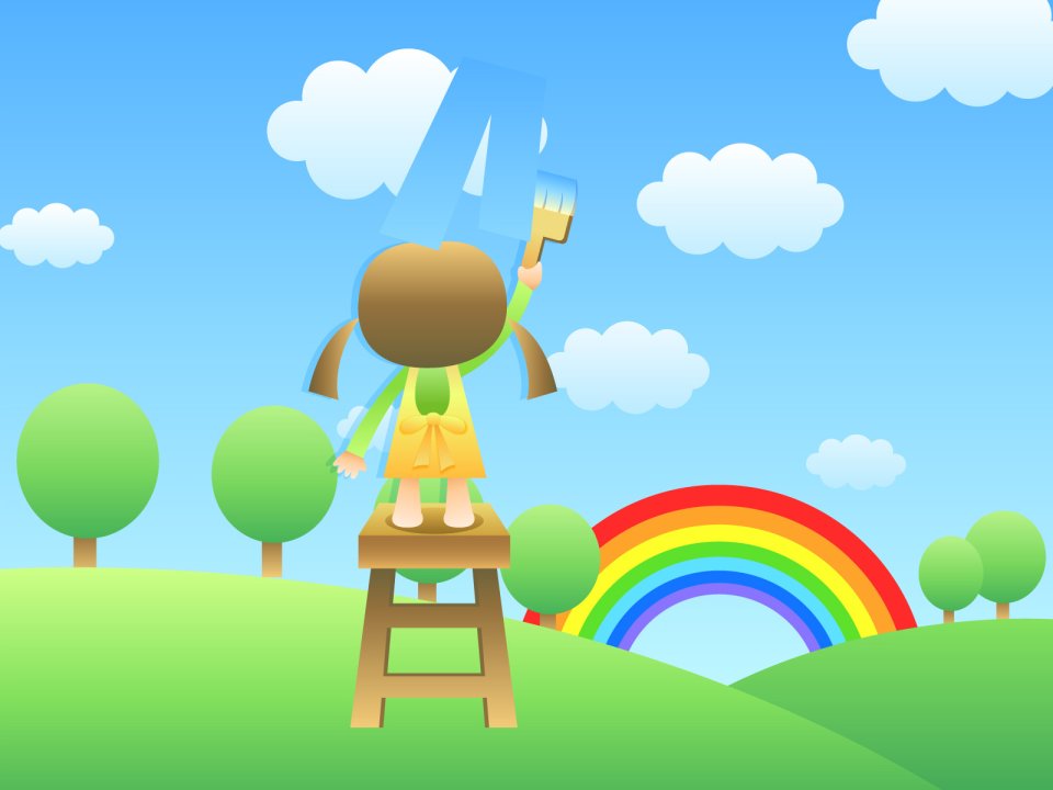 Children Day Little Girl Painting Rainbow Vector Wallpaper