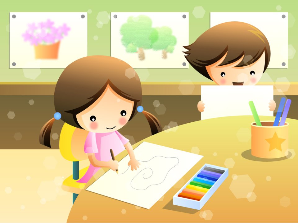 Children Day Kids Drawing Classroom Scene Vector Wallpaper