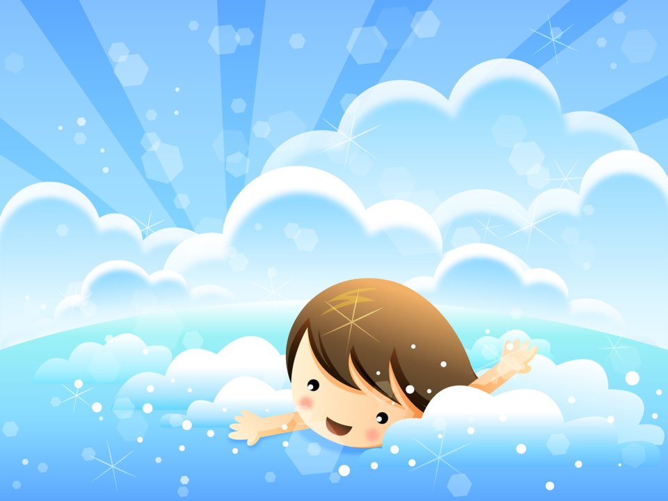 Children Day Cute Cartoon Boy Cloud Swim Vector Wallpaper