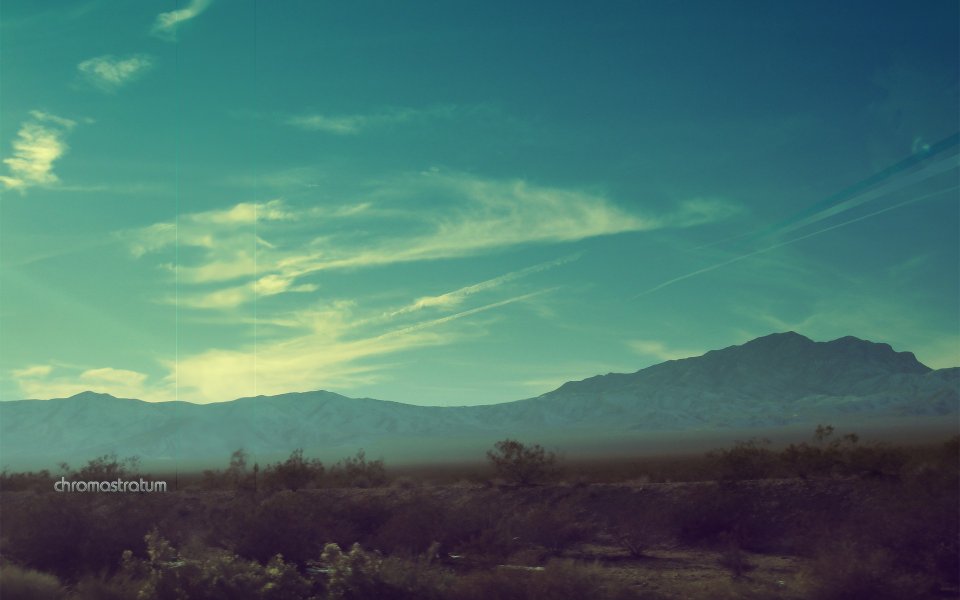 Vintage Film Style Cyan Desert Mountain Landscape
