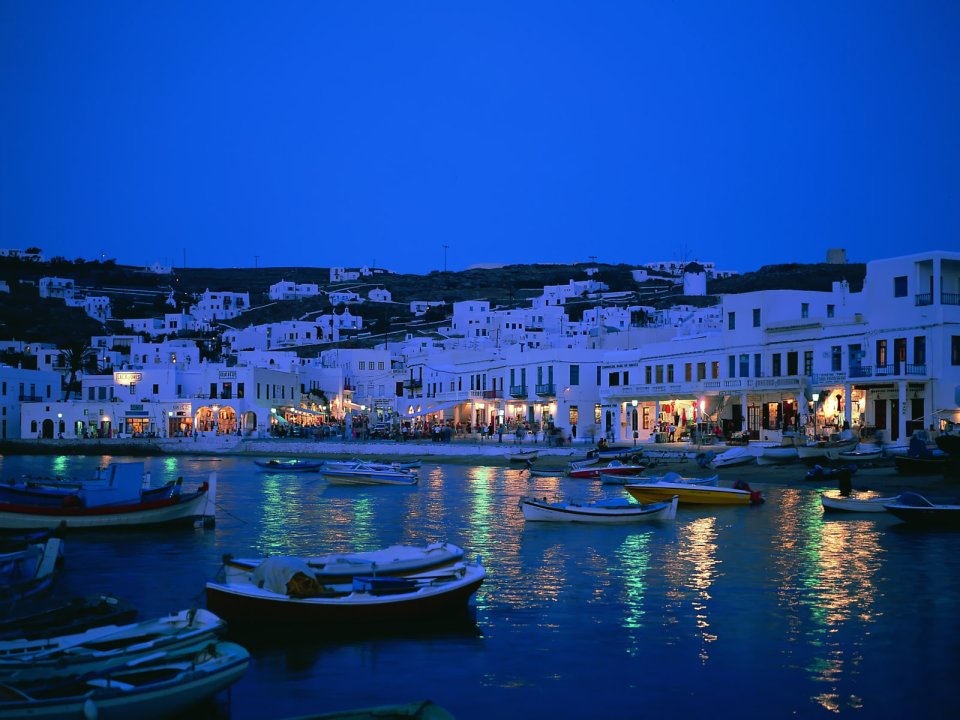 Mykonos Island Greece Harbor Night View