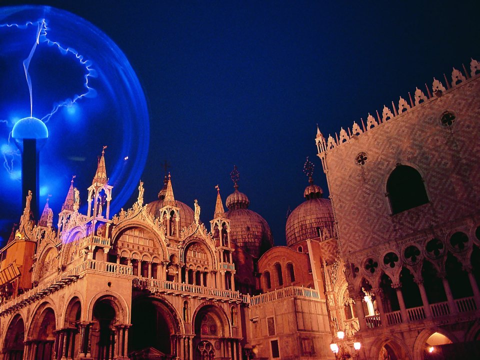 St Marks Basilica Venice Tesla Coil Surreal Night
