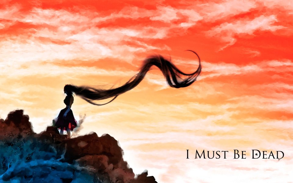 Dusk Sea Of Clouds Cliff Long Hair Girl Silhouette Concept Illustration