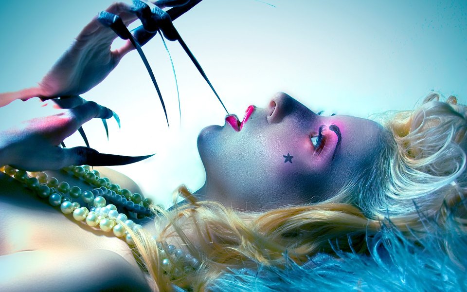 Surreal Creative Portrait Blonde Woman Blue Pink Light Art Photography
