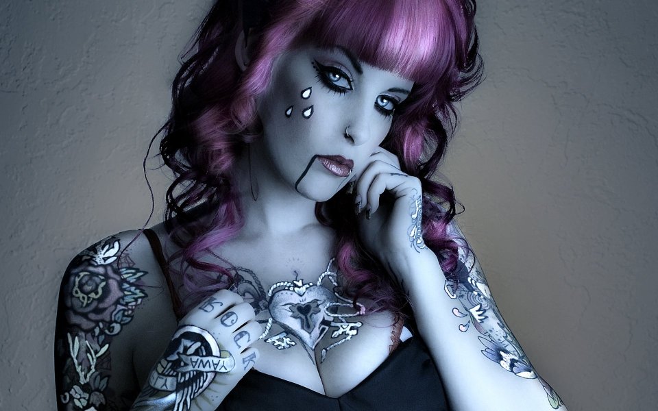 Dark Gothic Pink Hair Tattoo Doll Creative Portrait Photography