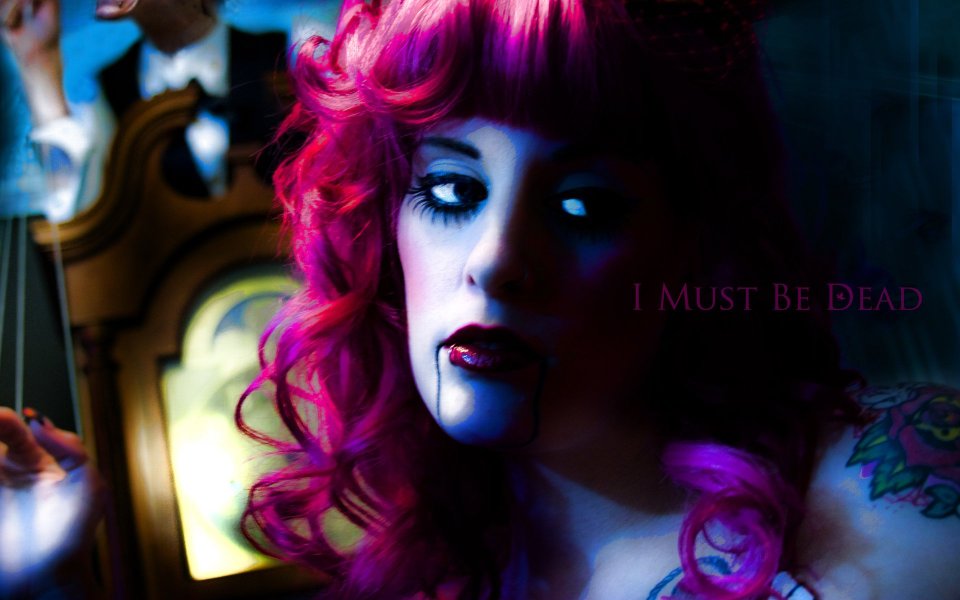 Surreal Dark Puppet Master Portrait Bright Pink Hair Woman