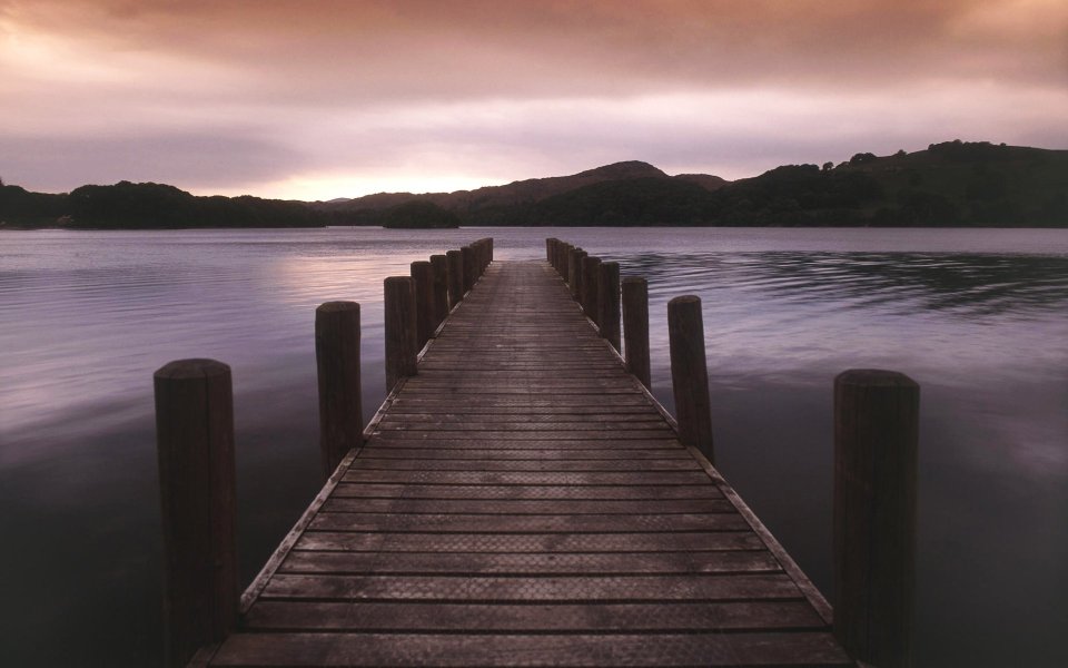 Coniston Water Lake District Cumbria England Sunset Wooden Pier