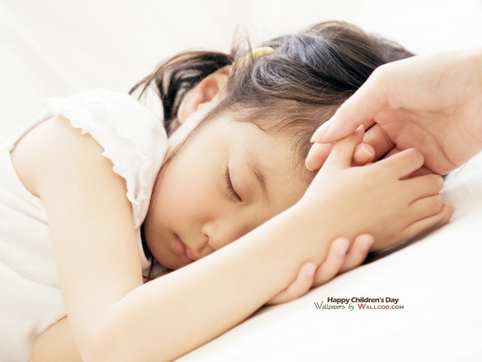 Sleeping Little Girl Holding Adult Hand Children Day Warm Photo