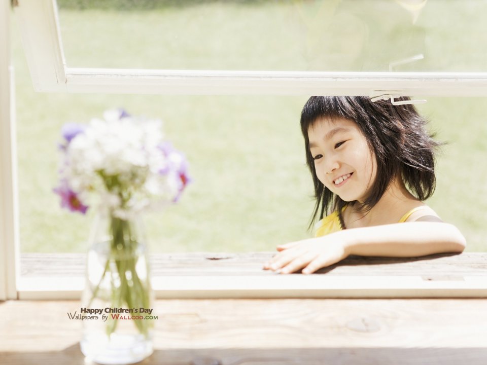 Smiling Little Asian Girl By Window Childrens Day Photography