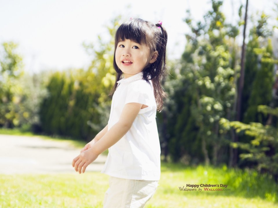 Cute Asian Little Girl Outdoor Lawn Childrens Day Photography