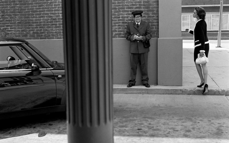 Vintage Black And White Street Scene Chauffeur And Elegant Lady