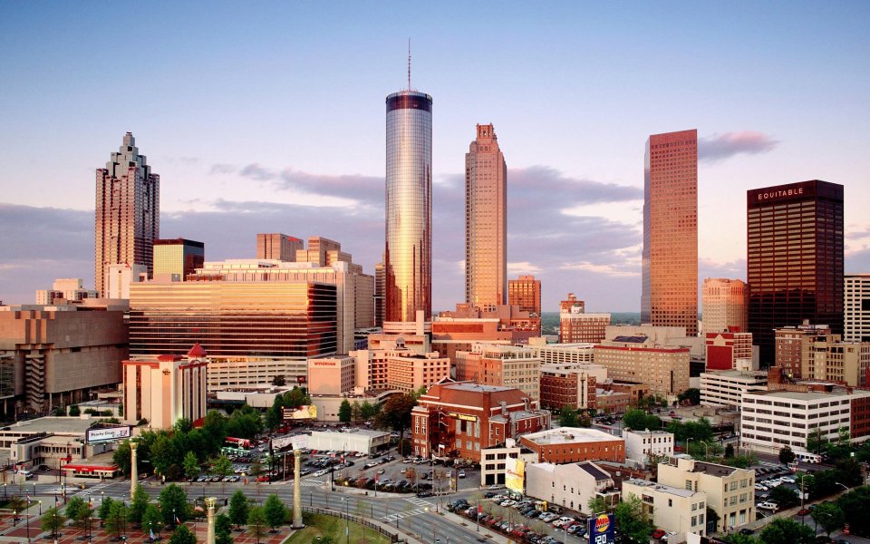 Atlanta Downtown Skyline At Sunset