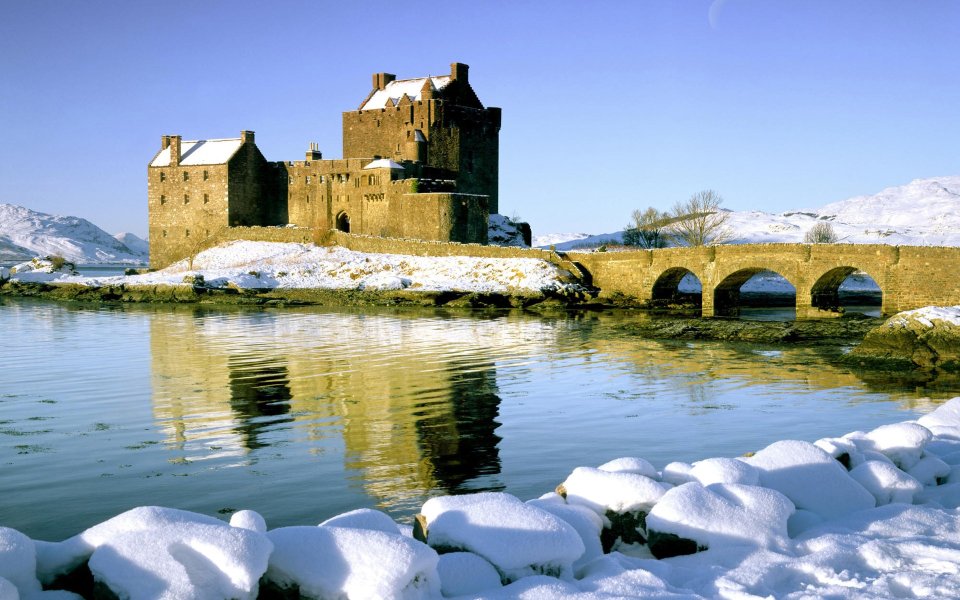 Eilean Donan Castle Loch Duich Scotland Winter Snow Scenery