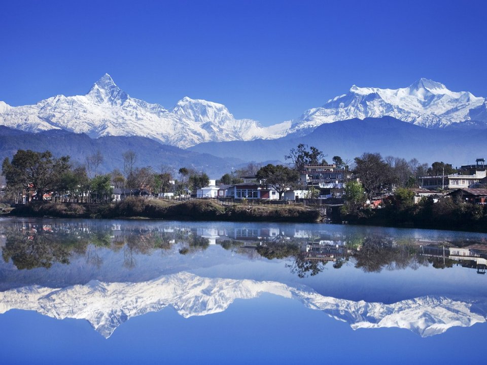 Nepal Pokhara Fewa Lake Himalaya Snow Mountain Landscape