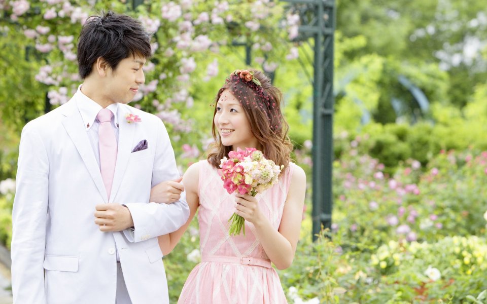 Smiling Newlywed Couple Garden Wedding Photography