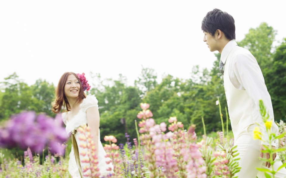 Japanese Garden Flower Field Wedding Couple Photography