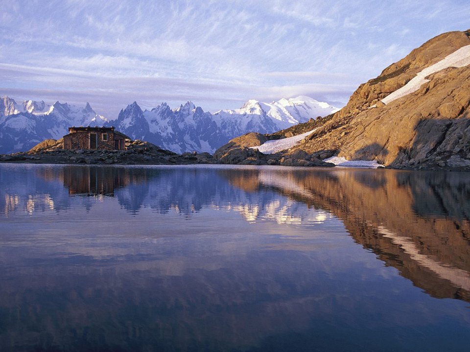 Haute Savoie France Alpine Lake Snow Mountain Landscape