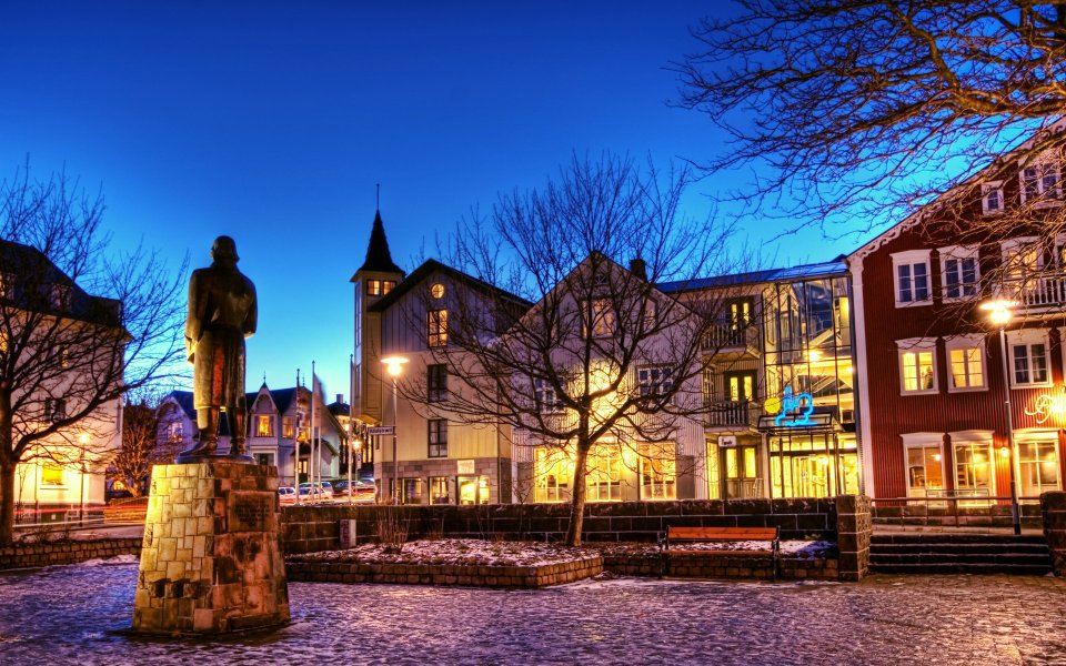 Hdr Iceland Reykjavik Downtown Street At Dusk Landscape