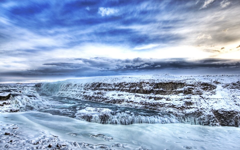 Iceland Winter Snowy Waterfall Hdr Landscape Wallpaper