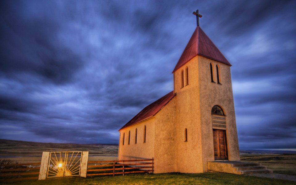 Hdr Iceland Landscape Abandoned Church On Icelandic Tundra