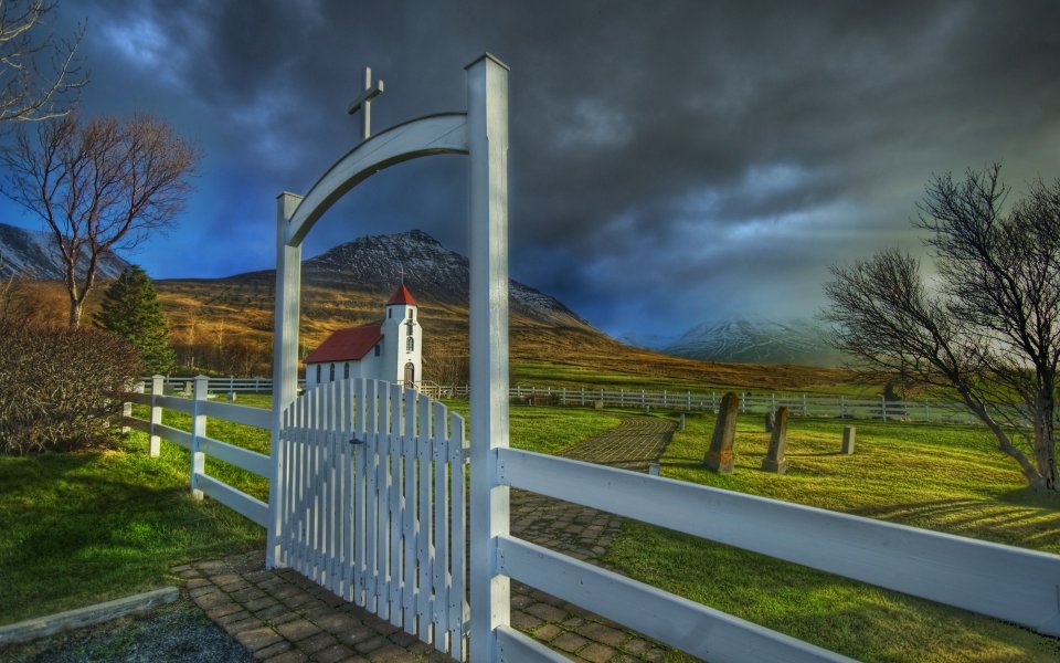 Iceland Wilderness Church Before Summer Storm Hdr Landscape