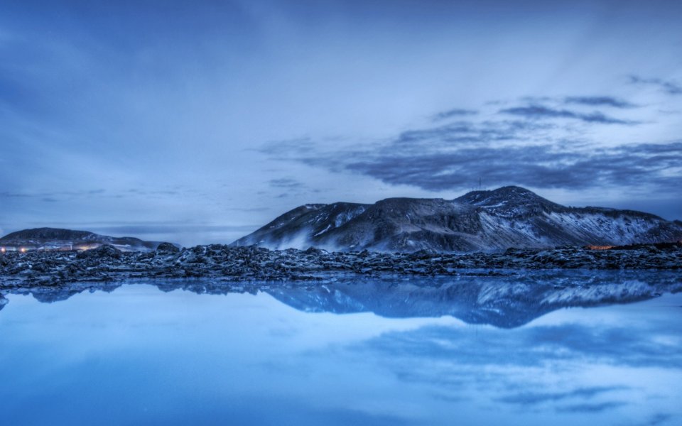 Iceland Blue Lagoon Hdr Landscape Mountain Lake Reflection