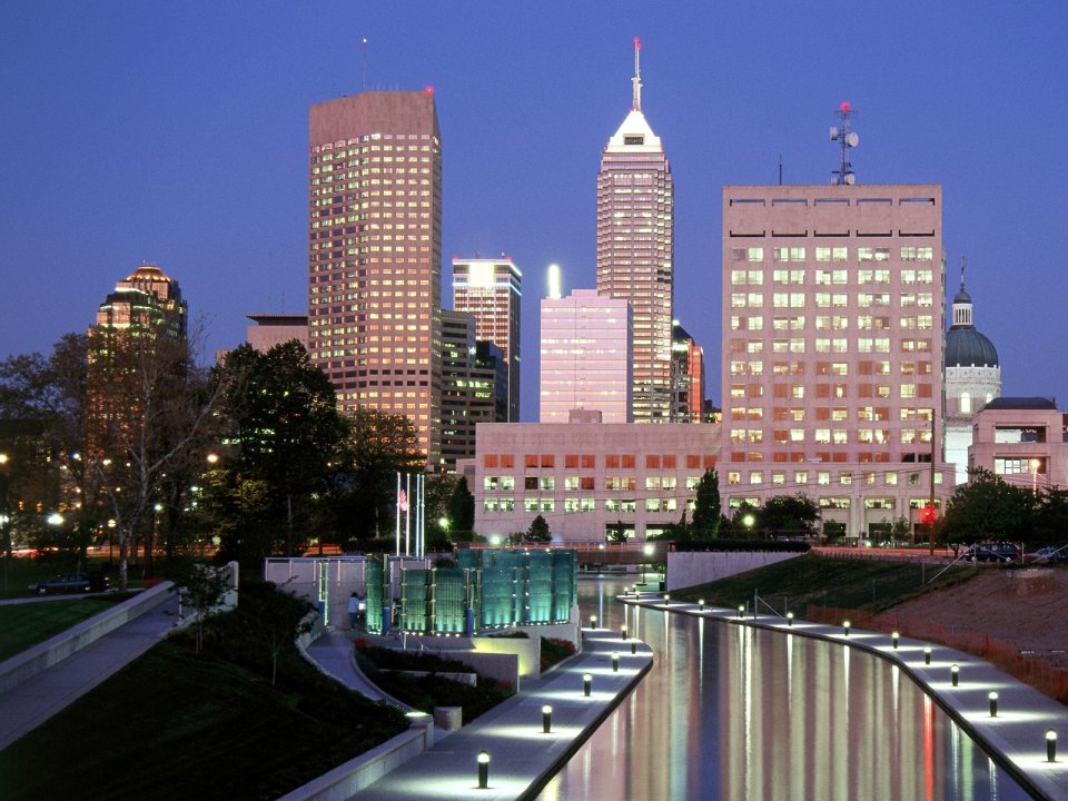 Indianapolis Indiana Downtown Skyline At Dusk