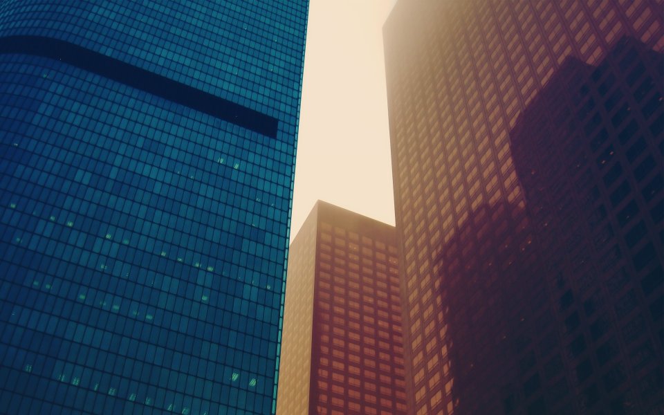 Vintage Film City Skyscrapers Low Angle Dusk Shot
