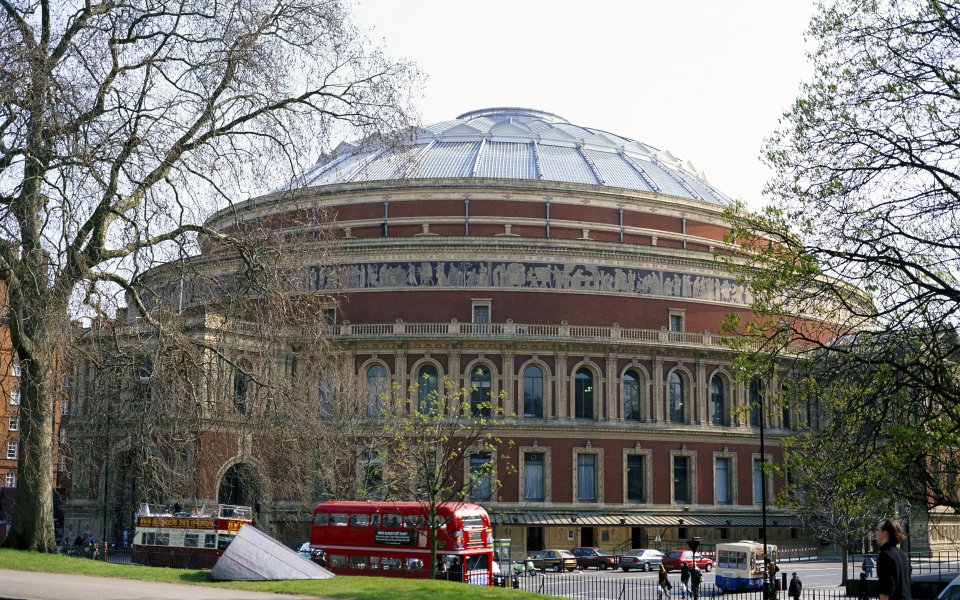 Royal Albert Hall London With Double Decker Bus