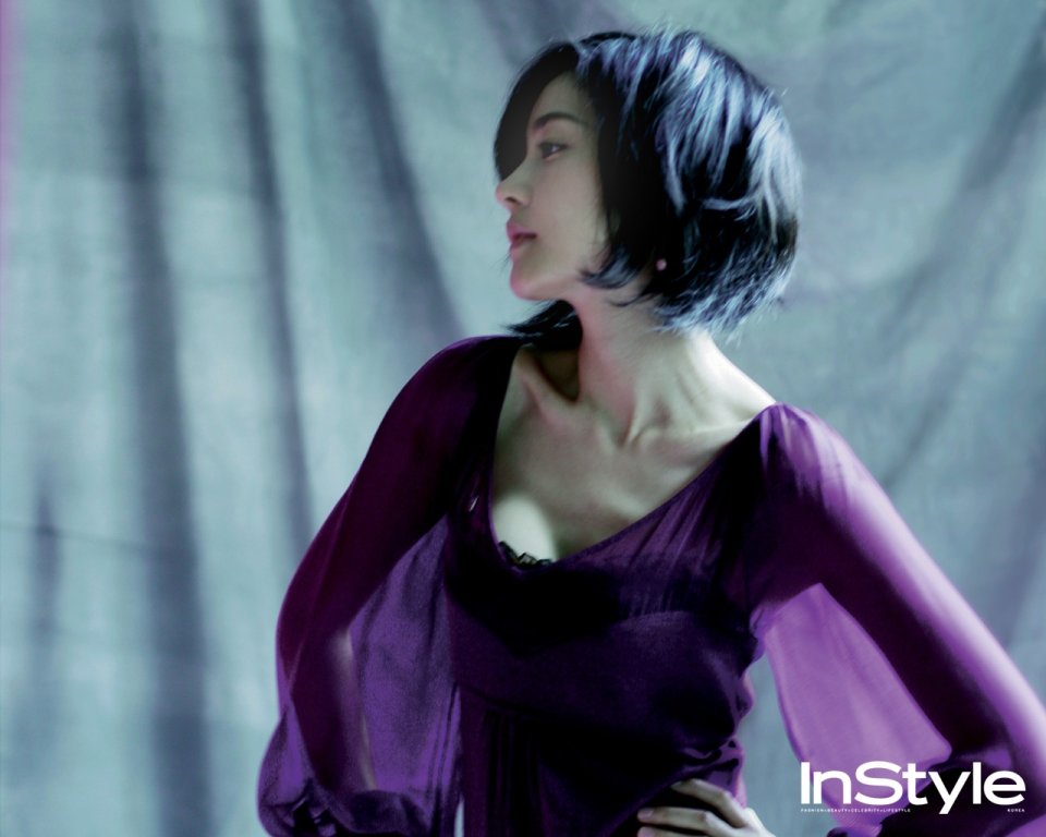 Korean Instyle Magazine Short Hair Lady Purple Sheer Top Fashion Portrait