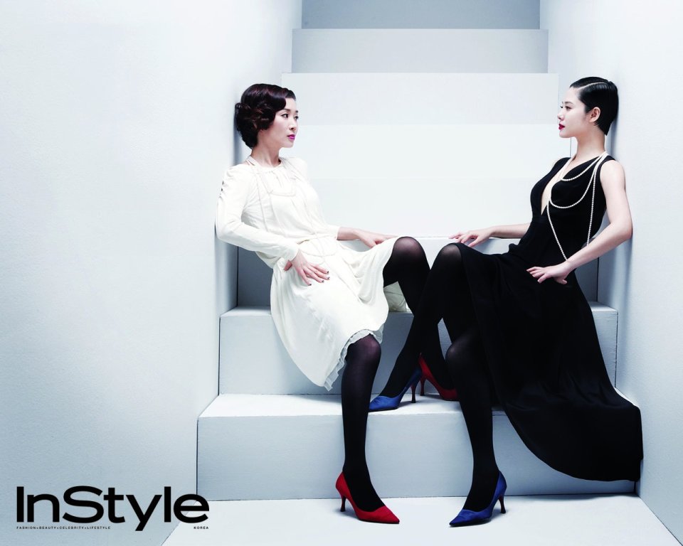韩国InStyle杂志双人时尚写真 黑白礼服女性大片