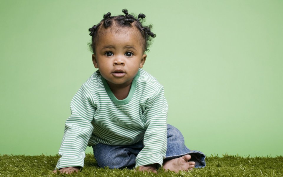 Cute Black Baby Studio Portrait Green Background