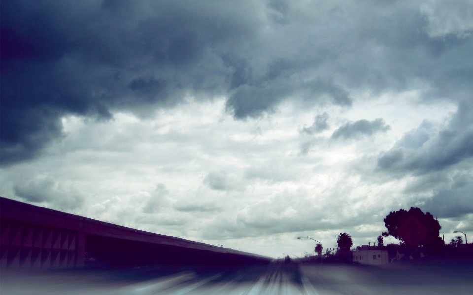Overcast Stormy City Highway Dynamic Blur Landscape