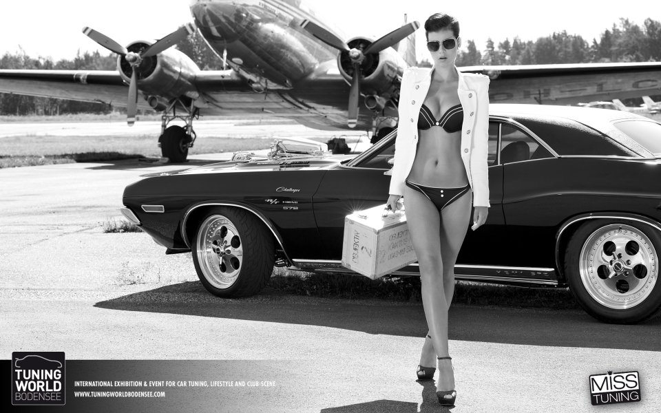 Miss Tuning 2013 January Black White Portrait Airport Muscle Car