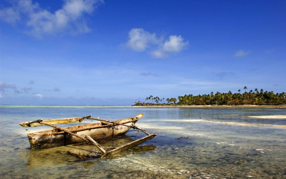 Outrigger Boat On Tidal Flats Zanzibar