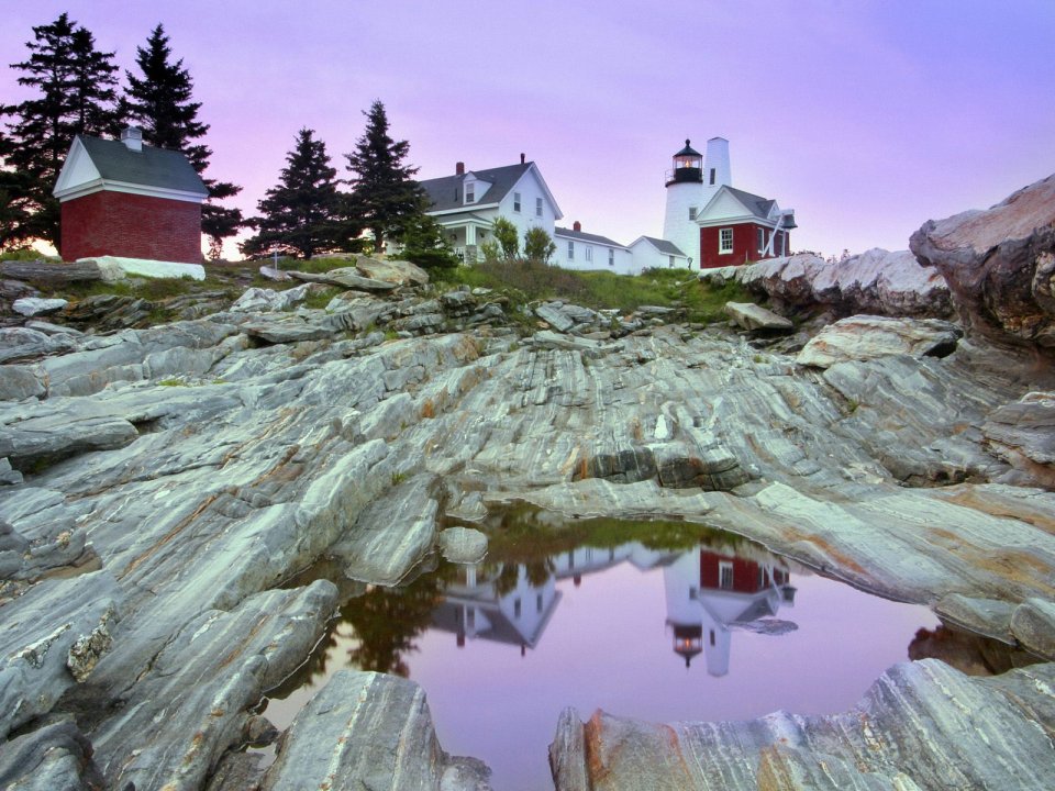 Pemaquid Point Lighthouse Maine Dusk Coastal Scenery