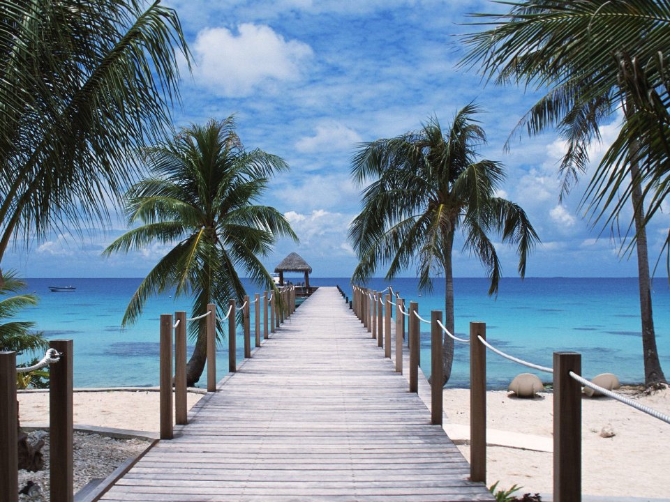 Polynesian Tuamotu Islands Seaside Pier Summer Scenery