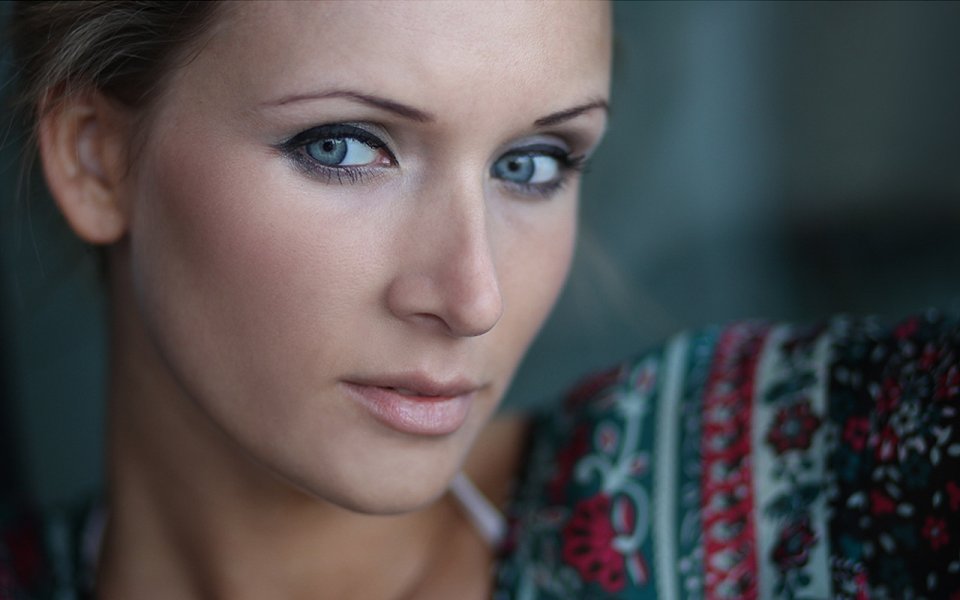Blue Eyes Elegant Female Portrait Closeup Photography