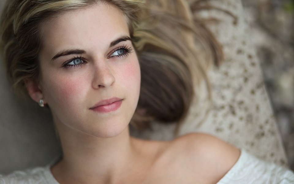 Blonde Blue Eyed Young Woman Gentle Portrait Closeup