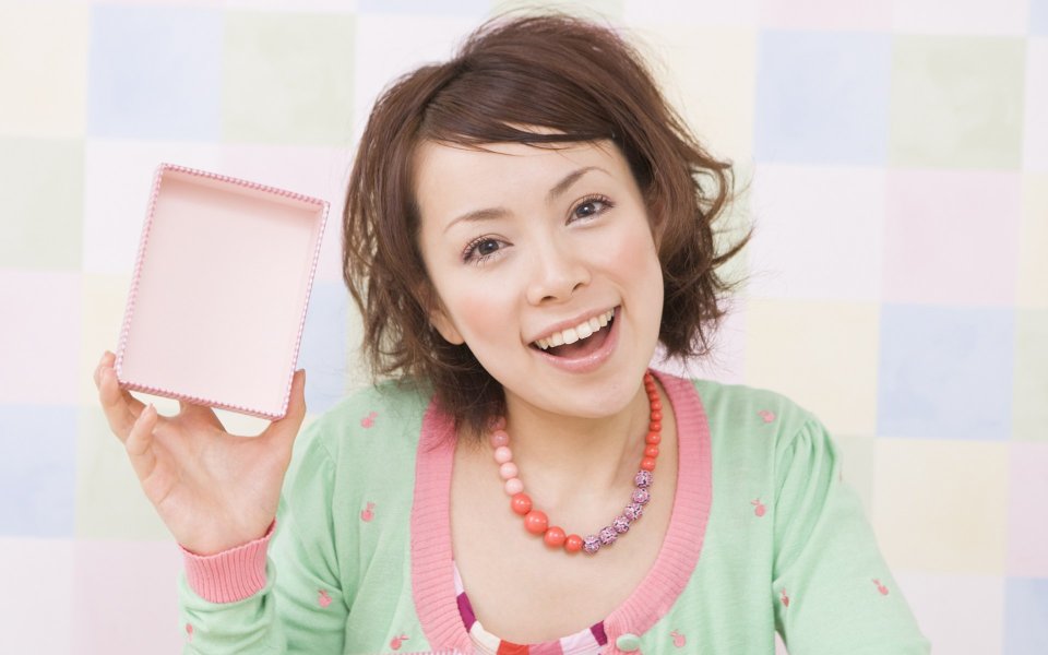 Japanese Home Girl Showing Pink Empty Gift Box