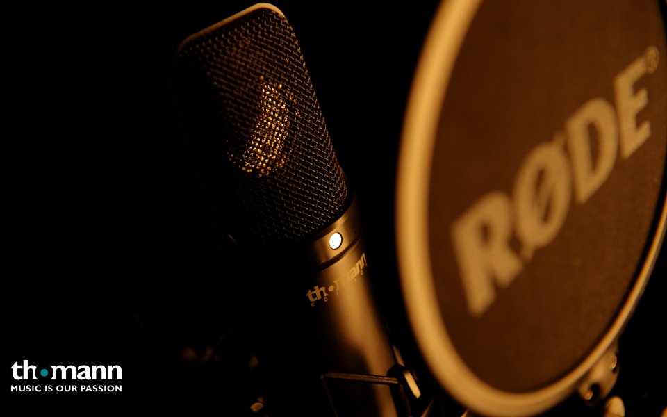 Professional Studio Microphone With Rode Pop Filter Closeup